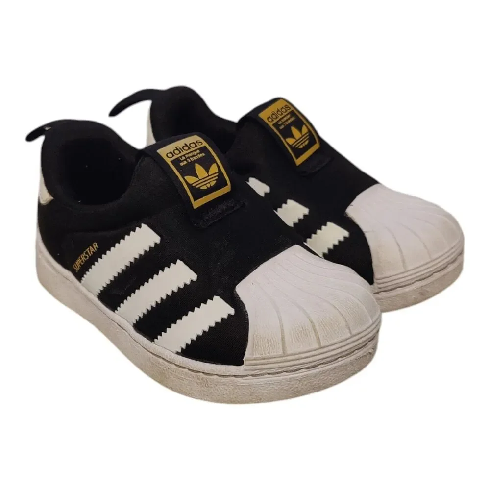 Adidas Superstar 360 Black White Gold Metallic Toddler Athletic Sneaker Size 5